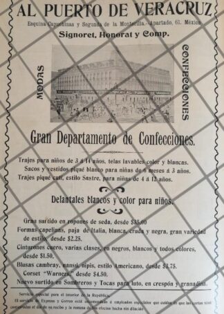 PUBLICIDAD ANTIGUA TIENDA EL PUERTO DE VERACRUZ 1907 /14