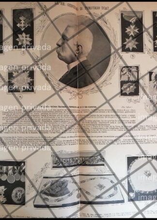 AFICHE ANTIGUO PORFIRIO DIAZ Y SUS CONDECORACIONES 1907