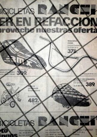 CARTEL PUBLICITARIO RETRO. BICICLETAS RANCHITO 1984 MONTERREY
