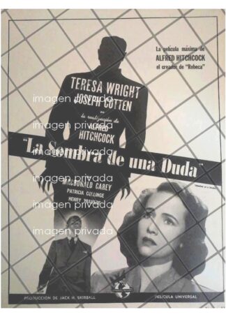 CARTEL ANTIGUO PELICULA. LA SOMBRA DE UNA DUDA. 1943