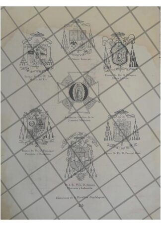 GRABADO ANTIGUO 1938 ESCUDOS HERALDICA GUADALUPANA