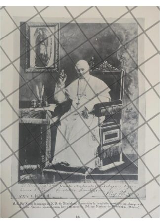 GRABADO ANTIGUO PAPA PIO X. BENDICE A LA JUNTA GUADALUPANA