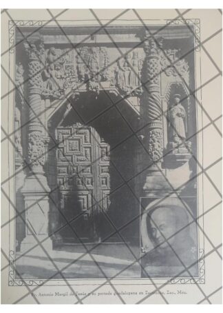 GRABADO ANTIGUO PUERTA DE CATEDRAL DE ZACATECAS 1938