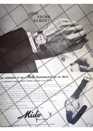 HOJA CARTEL RETRO RELOJES MIDO DATOMETER 1957