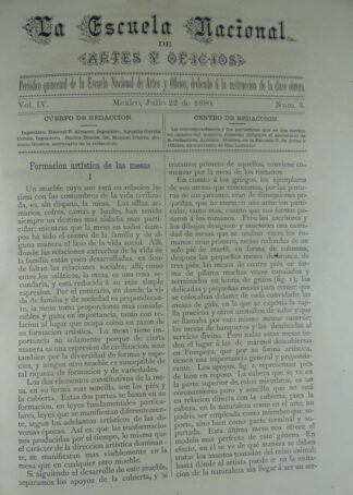 GACETA ANTIGUA. ESCUELA NACIONAL DE ARTES Y OFICIOS. JUL 1880