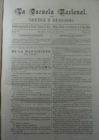 GACETA ANTIGUA. ESCUELA NACIONAL DE ARTES Y OFICIOS. JUL 1881 /2