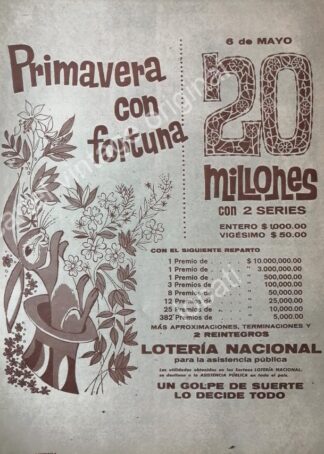 CARTEL ANTIGUO ORIGINAL DE LOTERIA NACIONAL 1960 / 50