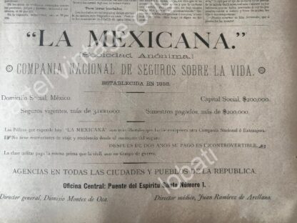 CARTEL ANTIGUO ORIGINAL DE LOTERIA NACIONAL / FERROCARRILES NAC Y OTROS 1895 - Image 2