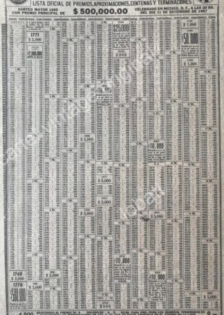 CARTEL ANTIGUO ORIGINAL DE LISTA DE PREMIOS LOTERIA NACIONAL 8 AGOSTO 1969 /132