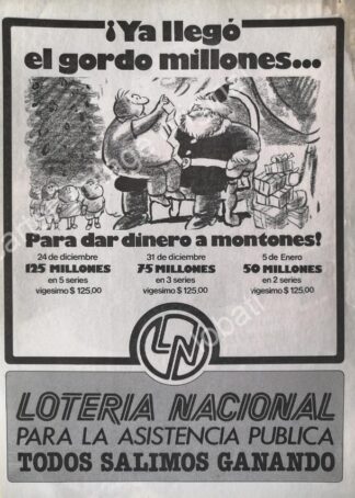 CARTEL ANTIGUO ORIGINAL DE LOTERIA NACIONAL. DIBUJO DE ABEL QUEZADA 1970s /115