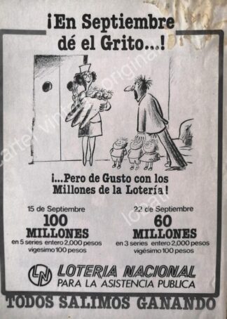 CARTEL ANTIGUO ORIGINAL DE LOTERIA NACIONAL. 1970s DIBUJO ABEL QUEZADA /110