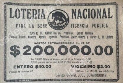 CARTEL ANTIGUO ORIGINAL DE LOTERIA NACIONAL. 1922 /104