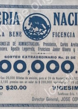 CARTEL ANTIGUO ORIGINAL DE LOTERIA NACIONAL. 1922 /103