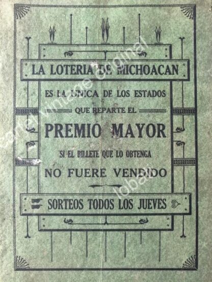 CARTEL ANTIGUO ORIGINAL DE LOTERIA DE MICHOACAN 1913 / MUY RARO - Image 2