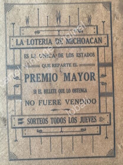 CARTEL ANTIGUO ORIGINAL DE LA LOTERIA DE MICHOACAN 1913 / MUY RARO - Image 2