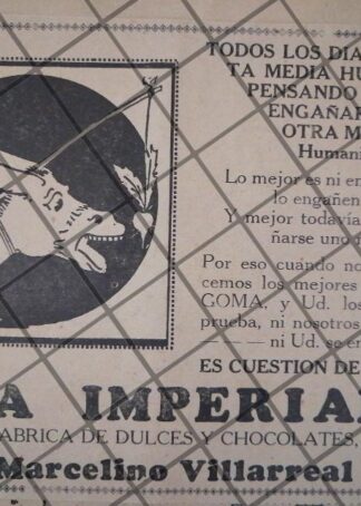 AFICHE ANTIGUO FABRICA DULCES Y CHOCOLATES LA IMPRERIAL 1929