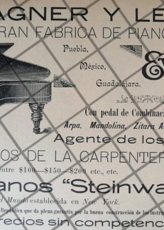 CARTEL ANTIGUO PIANOS EVERETT 1895 WAGNER Y LEVIEN /2