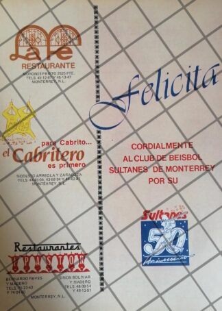 PUBLICIDAD ANTIGUA EL CABRITERO 50 AÑOS DE SULTANES 1989