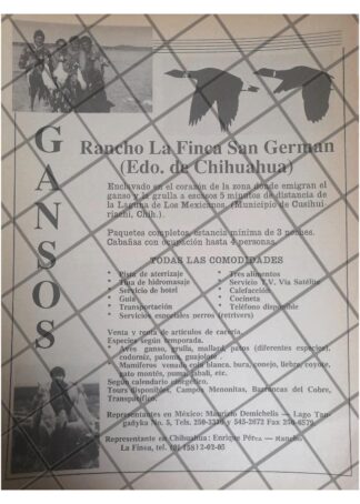 CARTEL RETRO RANCHO FINCA SAN GERMAN, CHIHUAHUA 1980