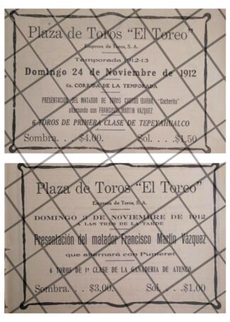 2 AFICHES ANTIGUOS DEBUT DE 2 TOREROS 1912 PLAZA EL TOREO