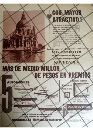 PUBLICIDAD RETRO SORTEOS DEL PERIODICO NOVEDADES 1956