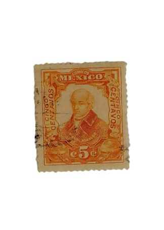 ESTAMPILLA POSTAL ANTIGUA 1910 MIGUEL HIDALGO, NARANJA A40
