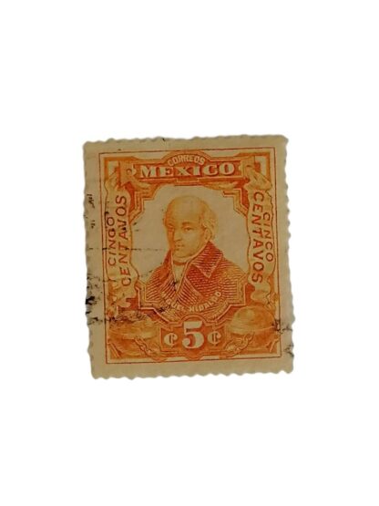 ESTAMPILLA POSTAL ANTIGUA 1910 MIGUEL HIDALGO, NARANJA A40