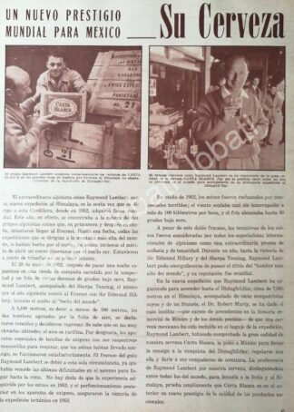 CARTEL ANTIGUO ORIGINAL DE EL ALPINISTA RAYMOND LAMBERT Y CERVEZA CARTA BLANCA 1959 / MUY RARO