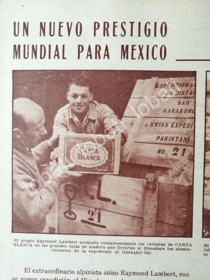CARTEL ANTIGUO ORIGINAL DE EL ALPINISTA RAYMOND LAMBERT Y CERVEZA CARTA BLANCA 1959 / MUY RARO - Image 2