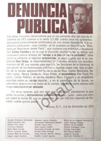 CARTEL ANTIGUO ORIGINAL DE DENUNCIA SATIRICA DE CARLOS FUENTES CONTRA LA REVISTA "EL" 1973