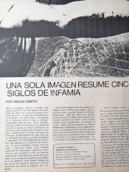 CARTEL ANTIGUO ORIGINAL DE NOTA EDITORIAL DE CARLOS FUENTES SONRE ENRIQUE BOSTELMANN 1970 - Image 2