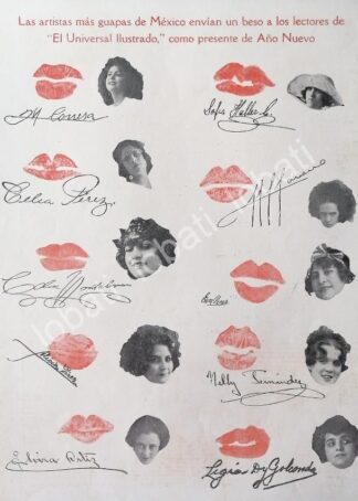 CARTEL ANTIGUO ORIGINAL DE FIRMAS Y BESOS DE LAS ARTISTAS DE 1922 MARIA CONESA Y OTRAS