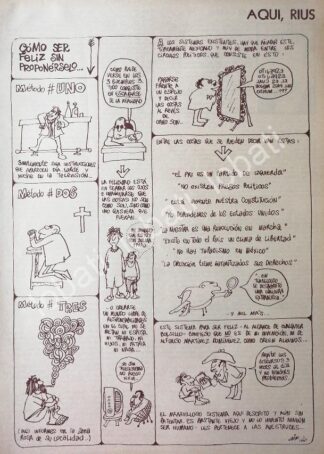CARTEL ANTIGUO ORIGINAL DE CARICATURA RETRO DE RIUS. 1969 COMO SER FELIZ