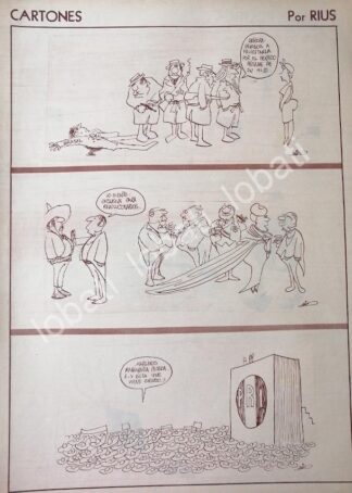 CARTEL ANTIGUO ORIGINAL DE CARICATURA RETRO DE RIUS. 1966 SATIRAS POLITICAS