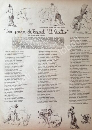 CARTEL ANTIGUO ORIGINAL DE TORERO EL GALLO. DIBUJO DE RUANO LLOPIS 1940s DEL NATURAL / TOROS