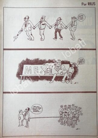 CARTEL ANTIGUO ORIGINAL DE CARICATURA RETRO DE RIUS. 1966 SATIRA POLITICA VARIOS