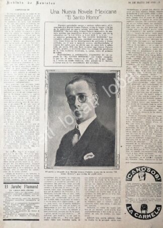 CARTEL ANTIGUO ORIGINAL DE MARTIN GOMEZ PALACIO PRESENTA LIBRO " SANTO HORROR " 1925 / ECT