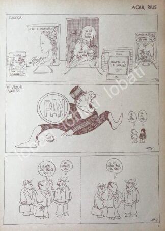 CARTEL ANTIGUO ORIGINAL DE CARICATURA VINTAGE DE RIUS. 1973 EL PAN Y OTROS