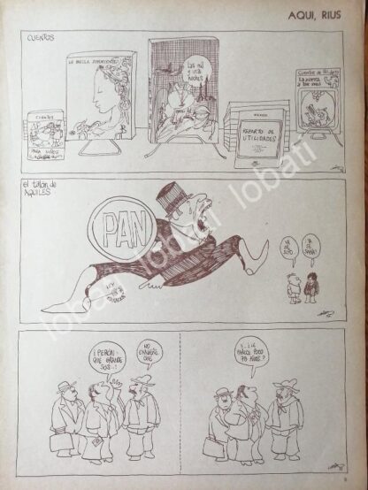 CARTEL ANTIGUO ORIGINAL DE CARICATURA VINTAGE DE RIUS. 1973 EL PAN Y OTROS