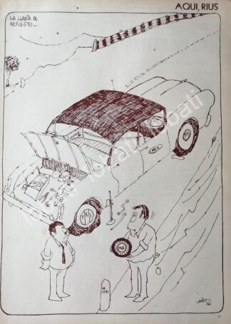 CARTEL ANTIGUO ORIGINAL DE CARICATURA VINTAGE DE RIUS. EL PAN Y EL PRI 1969