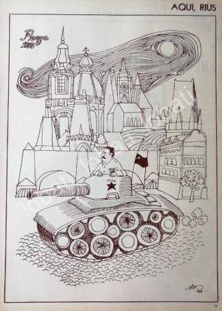CARTEL ANTIGUO ORIGINAL DE CARICATURA VINTAGE DE RIUS. LA PRIMAVERA DE PRAGA 1968