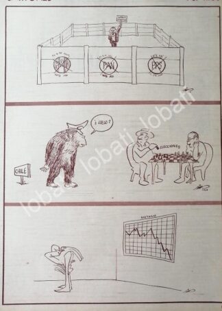 CARTEL ANTIGUO ORIGINAL DE CARICATURA VINTAGE DE RIUS. ELECCIONES DE 1964