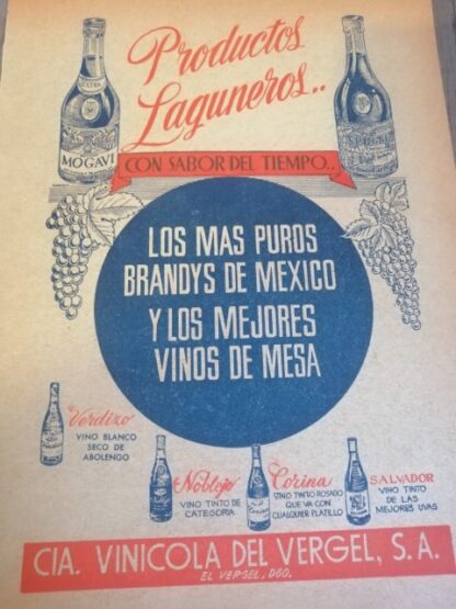 CARTEL PUBLICITARIO CIA. VINICOLA DEL VERGEL 1962
