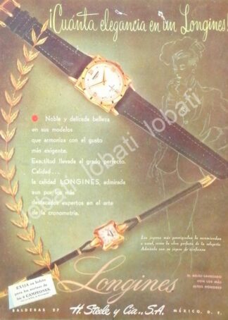 CARTEL ANTIGUO ORIGINAL DE RELOJES LONGINES 1940s ALMACENES H. STEELE & CIA / 58