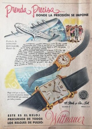 CARTEL ANTIGUO ORIGINAL DE RELOJES WITTNAUER 1950 IMPORTADORA H. STEELE & CIA / 53