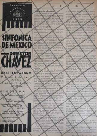 AFICHE RETRO ORQUESTA SINFONICA TEMPORADA 18 1945 JUL