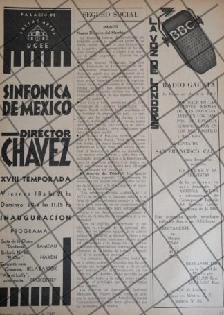 AFICHE RETRO ORQUESTA SINFONICA MAY 1945 Y BBC RADIO
