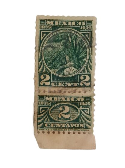 TIMBRE FISCAL ANTIGUO 1935. 2 CENTAVOS, VERDE