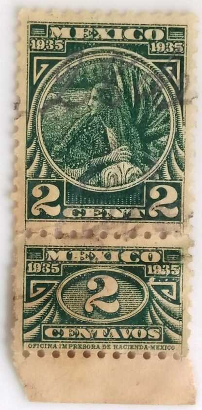 TIMBRE FISCAL ANTIGUO 1935. 2 CENTAVOS, VERDE - Image 3