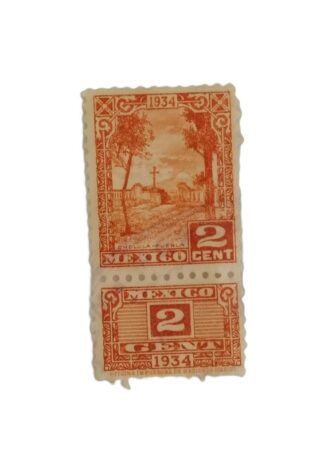 TIMBRE FISCAL ANTIGUO. MEXICO 1934 2 C. CHOLULA PUEBLA NO CANCELADO